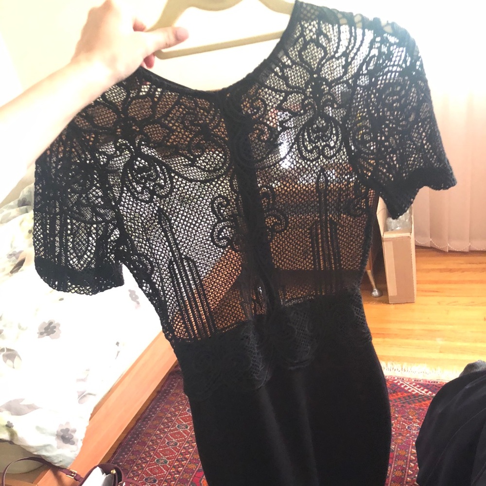 Black pencil dress with lace design